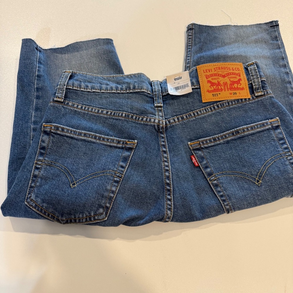 Levis 511 Slim Fit Denim Shorts Mens 29 Blue Medium Wash Cut Off Raw Hem